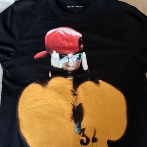 Blue Blush Black Tee with Red and Yellow Graphic